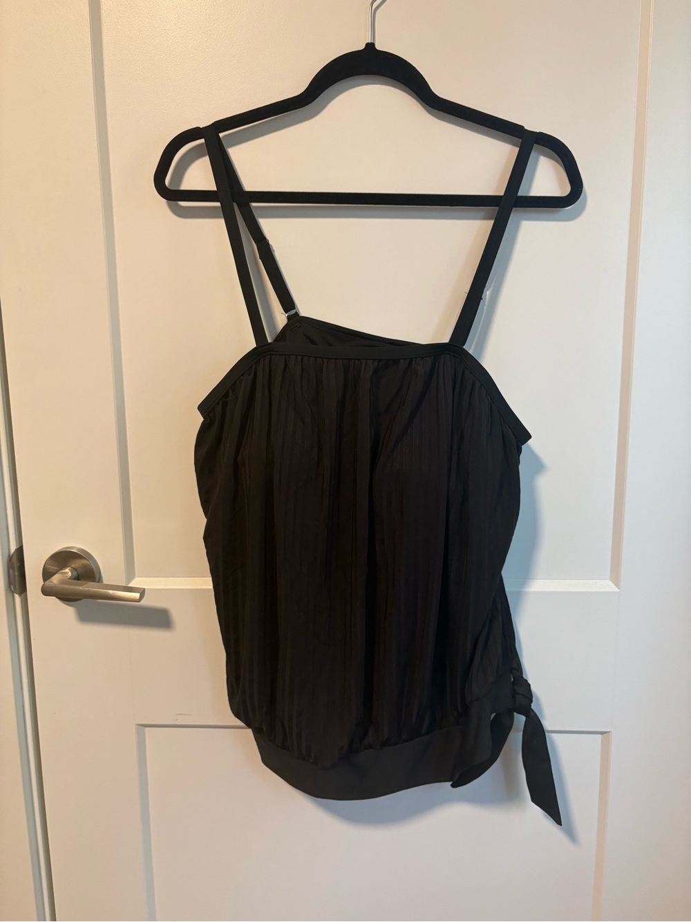 Flowy Ribbed Black Tankini with Side Tie Bow